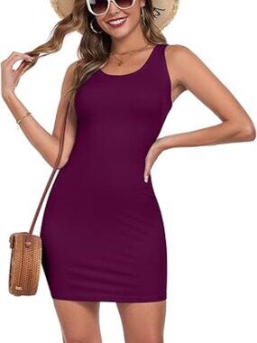 Purple Crew Neck Ribbed Mini Dress
